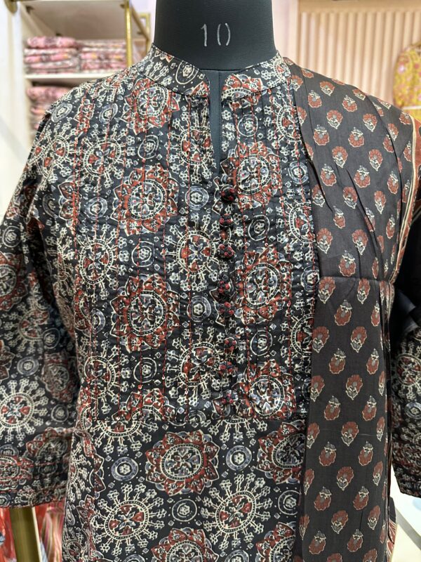 "Noora" Black Ajrakh hand block printed suit set(3 pc) - Image 5