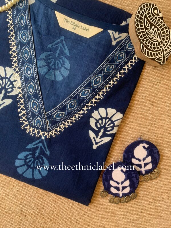 "Ambar" Indigo Hand Embroidered Cotton kurta - Image 3