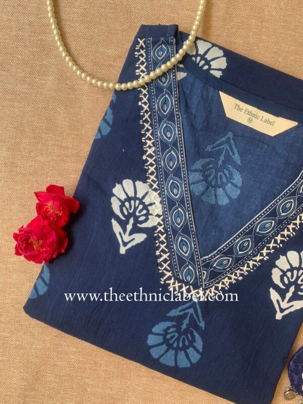"Ambar" Indigo Hand Embroidered Cotton kurta - Image 2