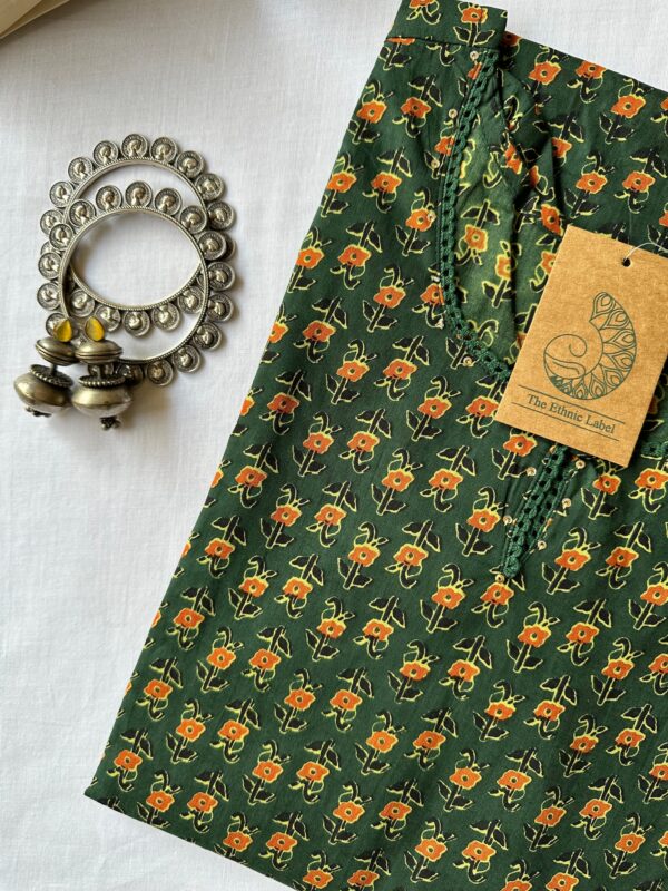 "Veera" ajrakh Hand block printed Cotton kurta-L - Image 2