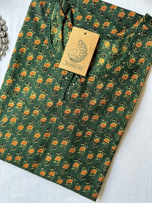 "Veera" ajrakh Hand block printed Cotton kurta-L - Image 3