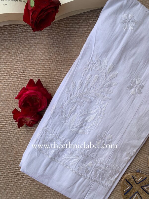 White Cotton Hand Embroidered Stretchable Pants Free Size - Image 3