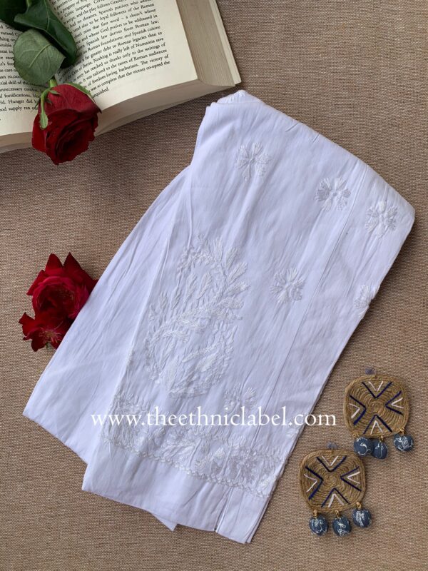 White Cotton Hand Embroidered Stretchable Pants Free Size - Image 2