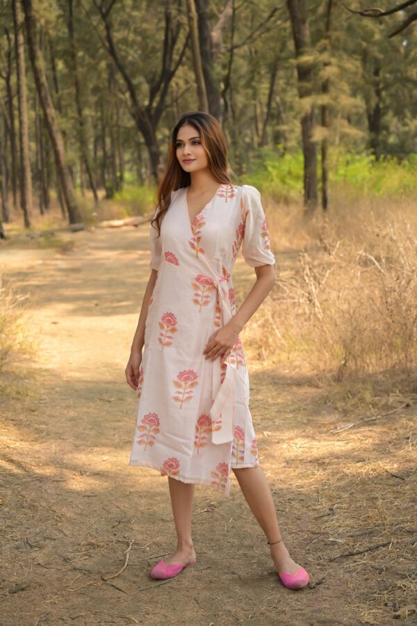 White 'Charming' Chanderi Angrakha Dress - Image 6