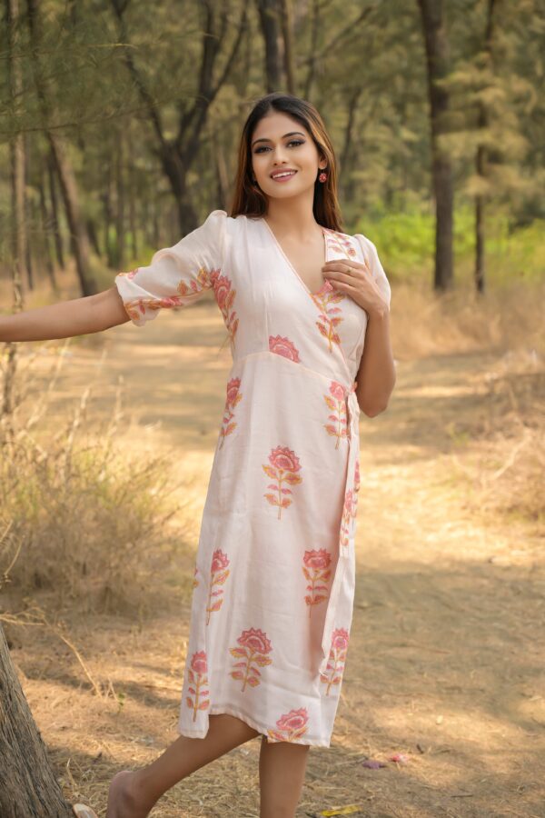 White 'Charming' Chanderi Angrakha Dress - Image 2