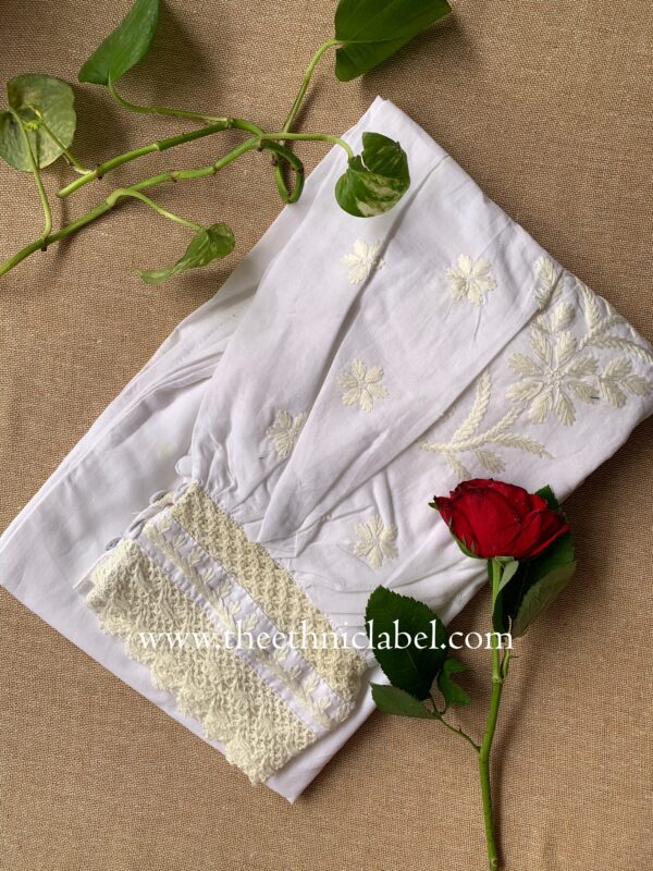 White Cotton Embroidered Afghan Pants - Image 2