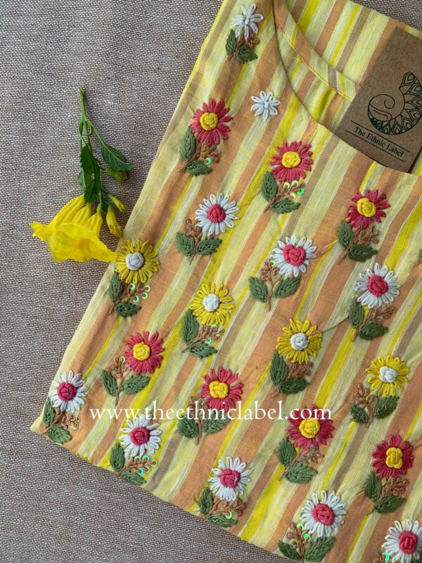 "Aabharan" Yellow Embroidered Cotton kurta - Image 4
