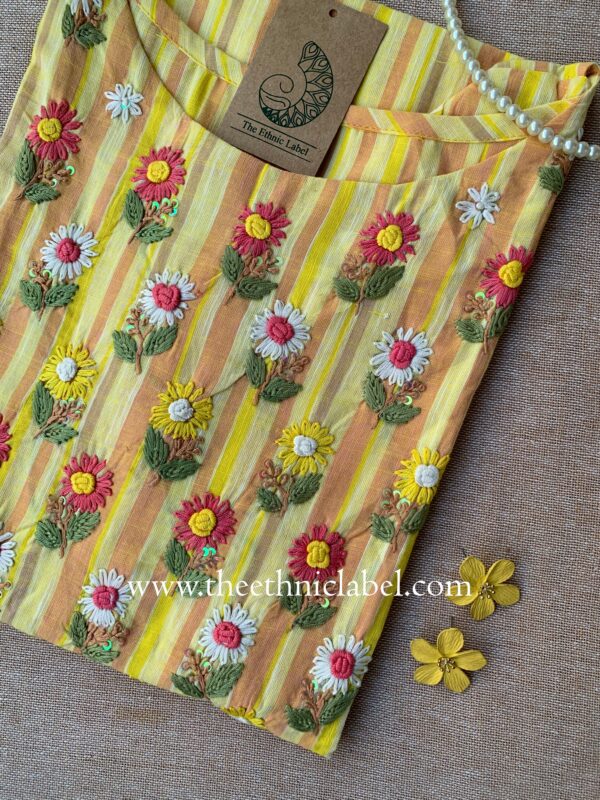 "Aabharan" Yellow Embroidered Cotton kurta - Image 3