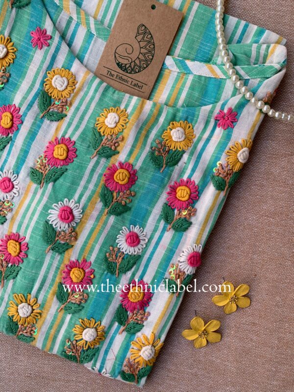 "Aabharan" Green Embroidered Cotton kurta - Image 4
