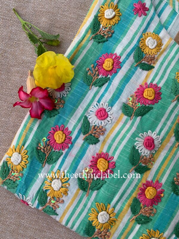 "Aabharan" Green Embroidered Cotton kurta - Image 3
