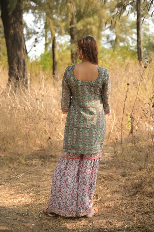 Green 'Gorgeous' Chanderi Kurta with Sharara Pants - Image 4
