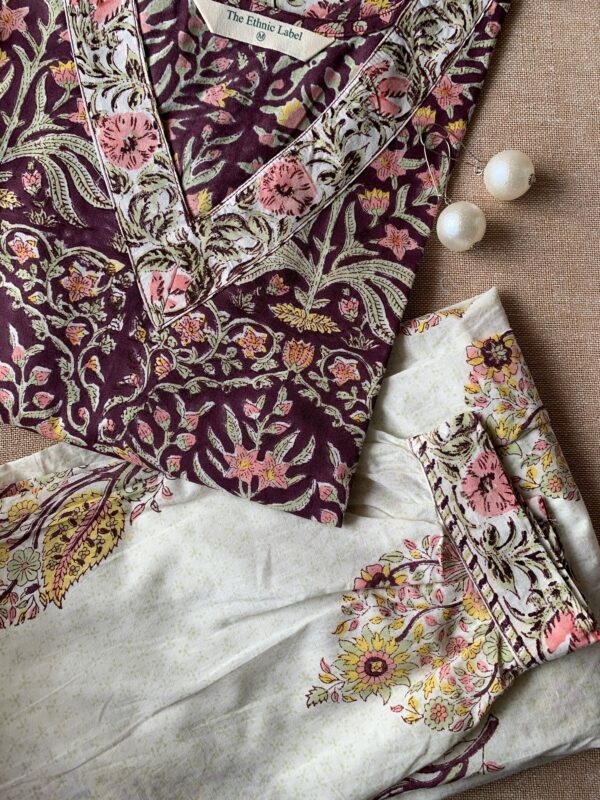 "Gul" Cotton Kurta Set with Afghan Pants and Kota Dupatta- 3pc - Image 8