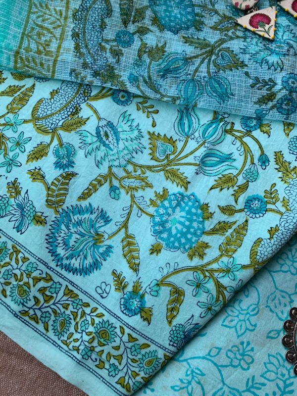 Light Blue Malhaar Unstitched Suit Set with Doria Dupatta - Image 2