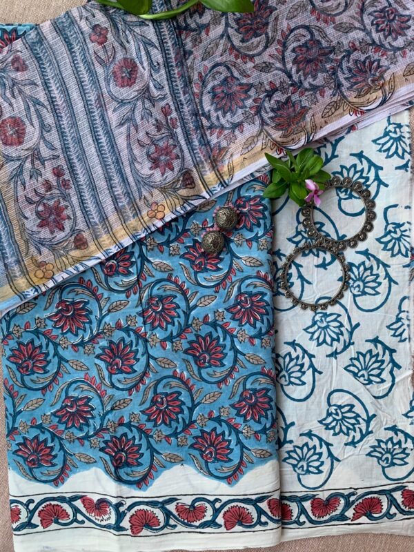 Blue Jaal Unstitched Suit Set with Doria Dupatta - Image 2