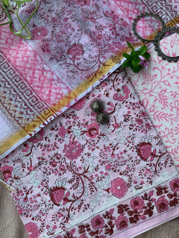 Pink-White Bagiyaan Unstitched Suit Set with Doria Dupatta - Image 2