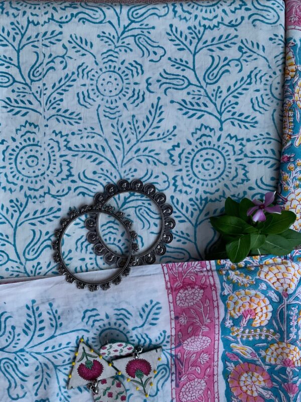 Phulwari Light Blue Unstitched Suit Set with Dupatta - Image 3