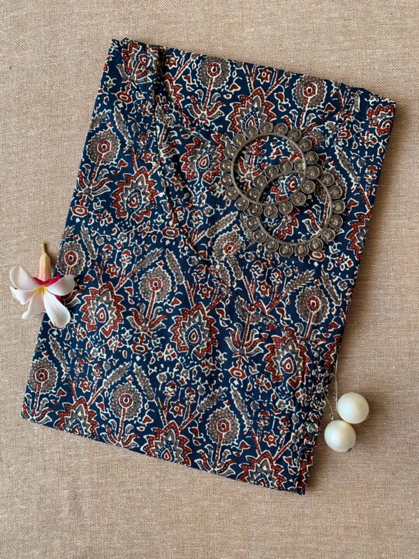 "Aabroo" Indigo ajrakh hand block printed cotton Kurta- XL