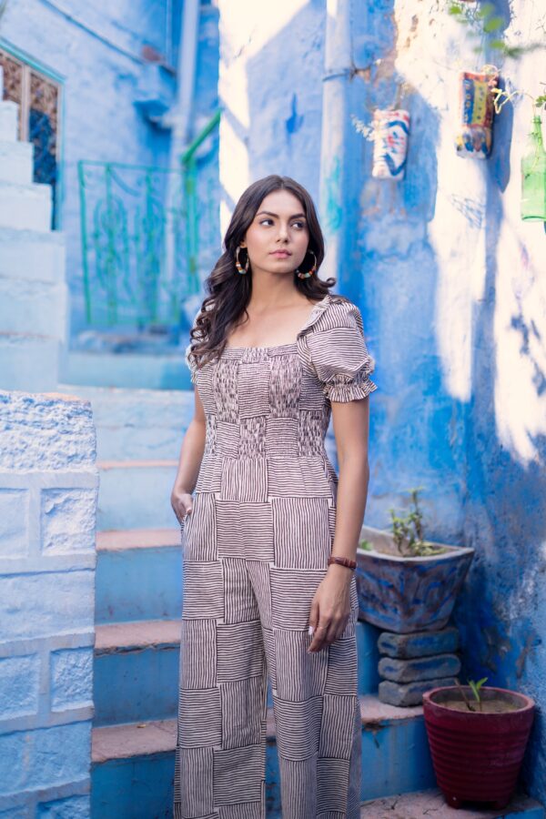 Black Striped ‘Safar’ Hand Block Printed Jumpsuit - Image 2