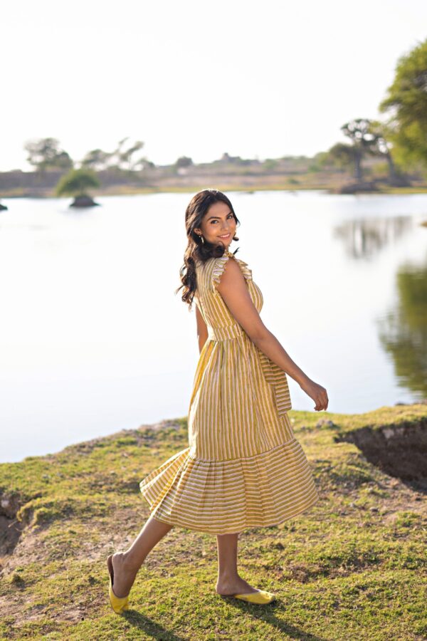 Green Striped Cotton Dress - Image 5