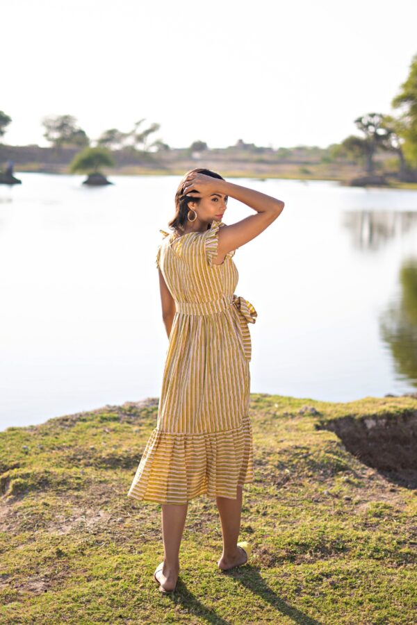 Green Striped Cotton Dress - Image 3