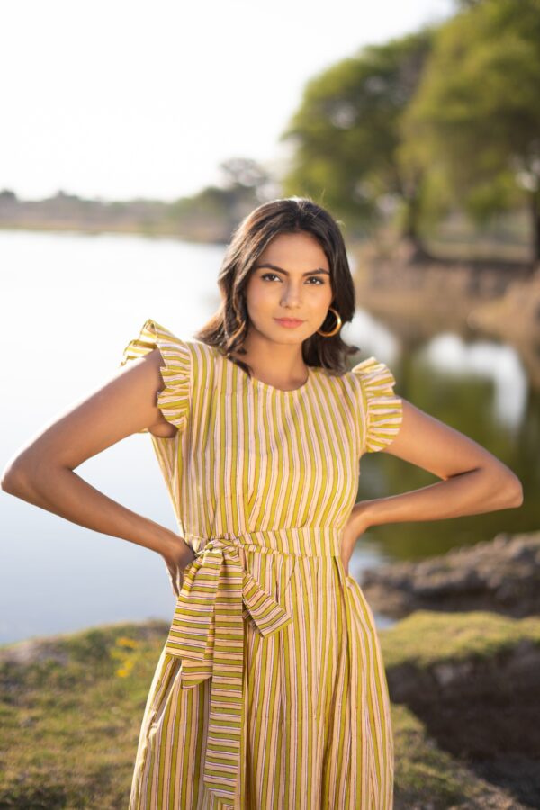 Green Striped Cotton Dress - Image 6