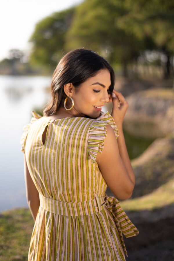 Green Striped Cotton Dress - Image 4
