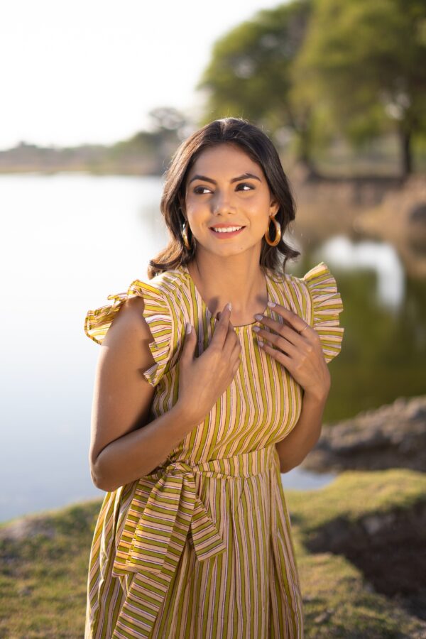 Green Striped Cotton Dress - Image 2