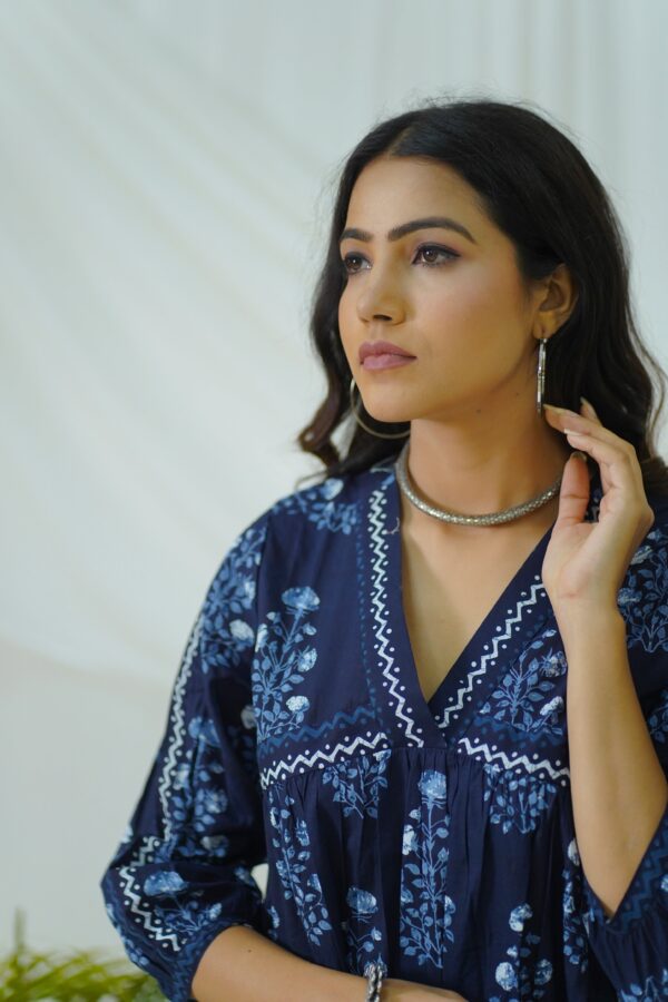Hand Block Printed Indigo Cotton dress - Image 2