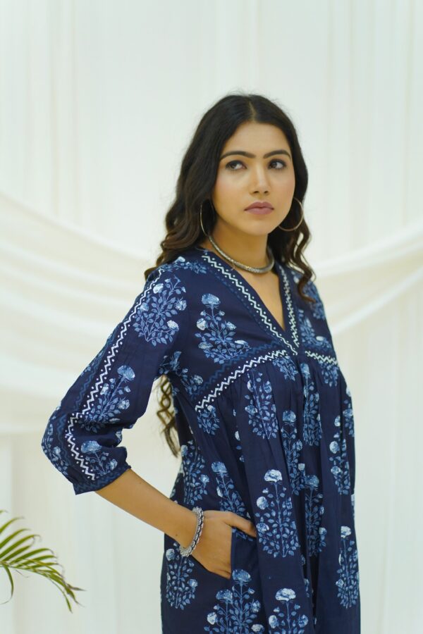 Hand Block Printed Indigo Cotton dress - Image 8