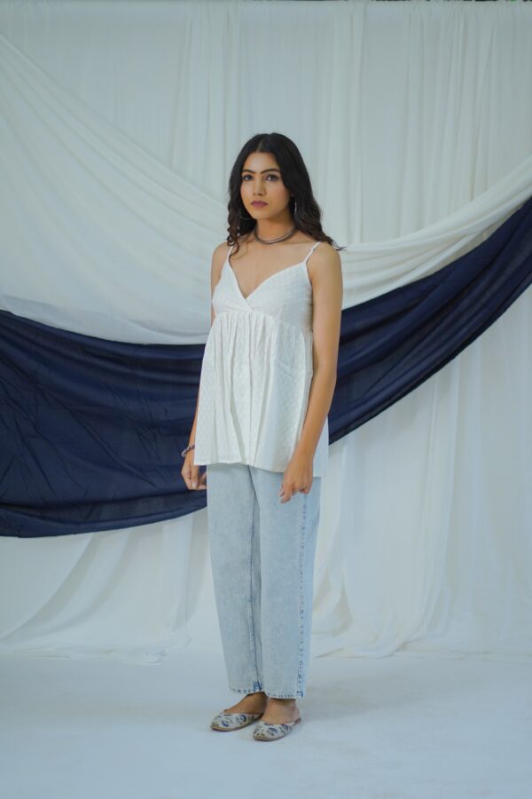 White Cotton Striped Top - Image 4