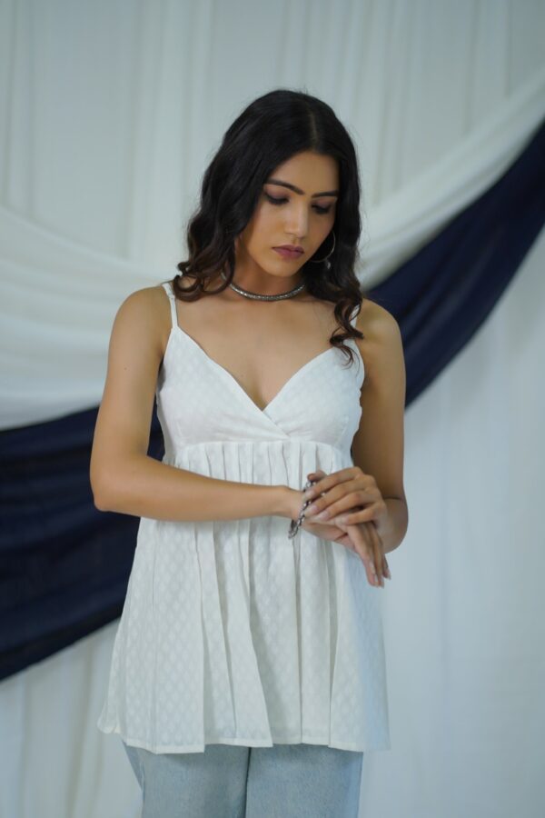 White Cotton Striped Top - Image 5