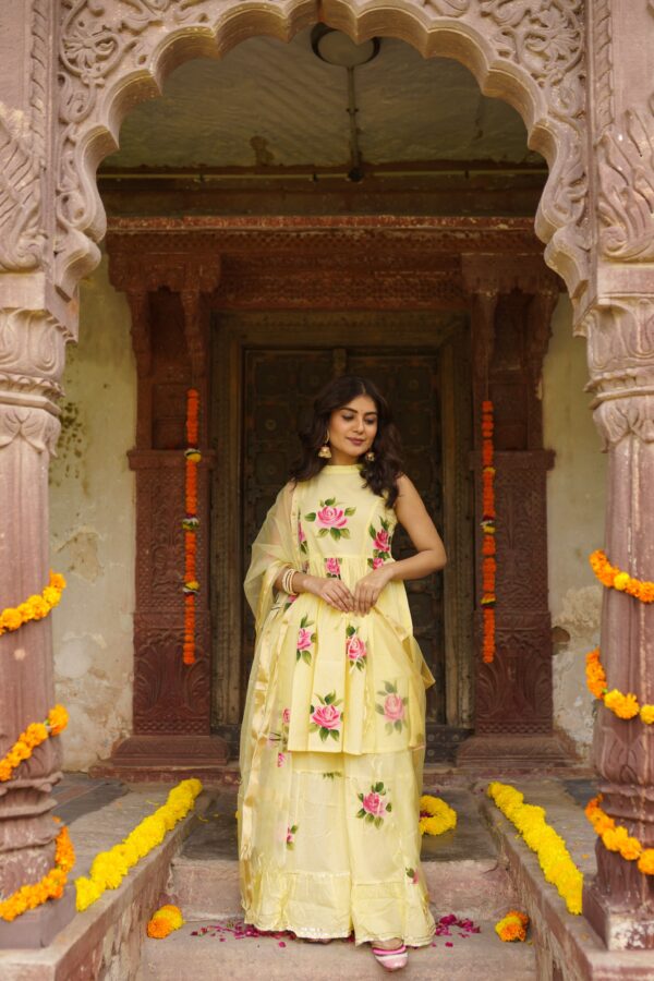 Hand Painted Yellow Sharara Set - Image 4