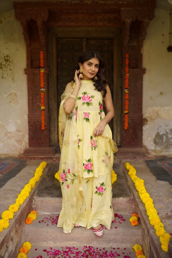 Hand Painted Yellow Sharara Set - Image 5