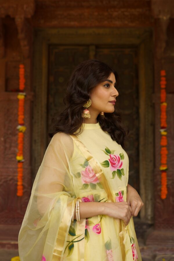 Hand Painted Yellow Sharara Set - Image 6
