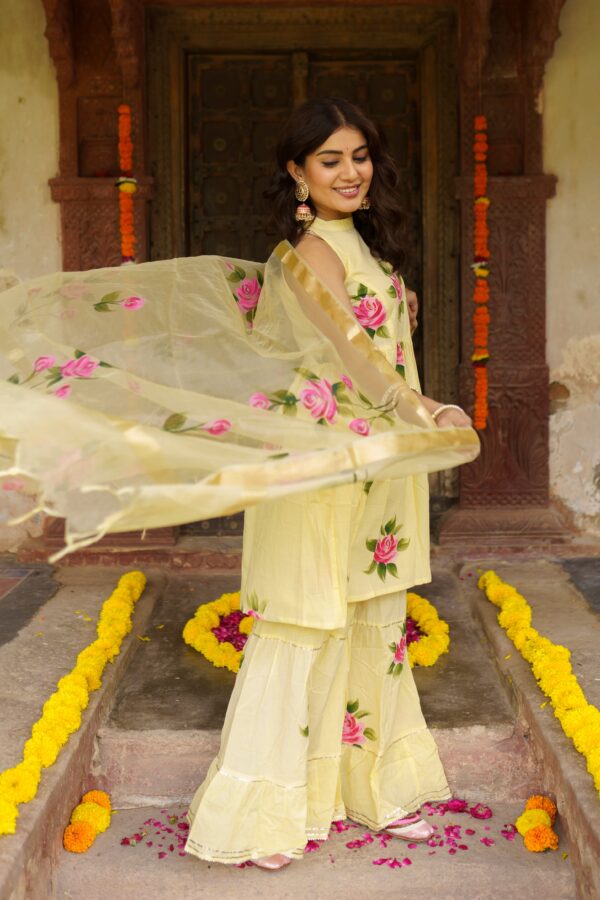 Hand Painted Yellow Sharara Set - Image 7