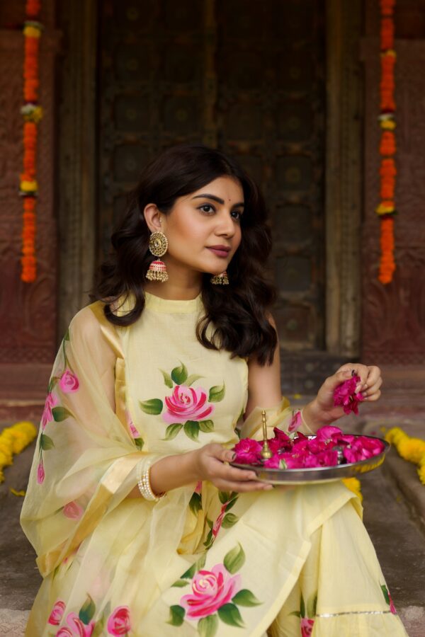Hand Painted Yellow Sharara Set - Image 3
