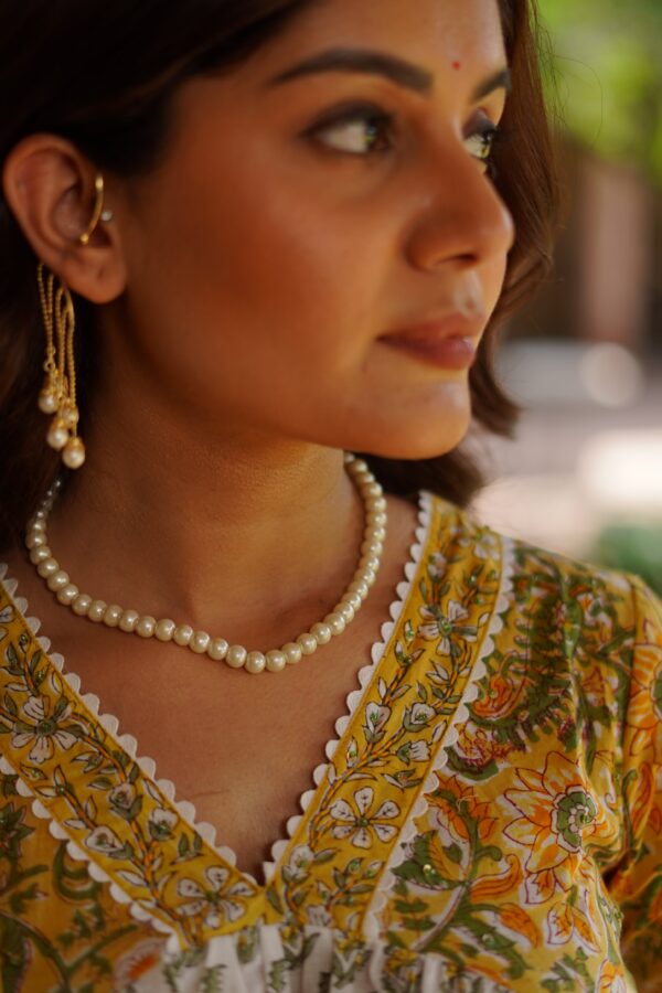 Mughal Hand Block Printed Yellow White suit set - Image 9