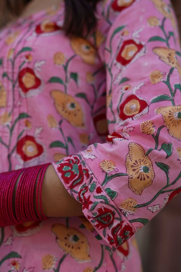 Pink "Pakeezah" Floral Suit Set with Kota Doriya Dupatta - Set of 3 - Image 9