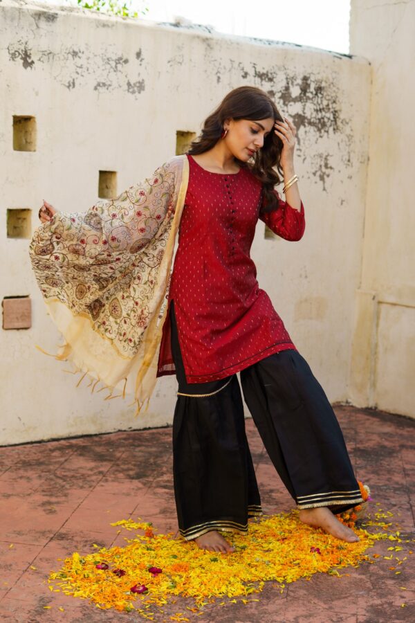 Red Sitara Chanderi Sharara Set - Image 3
