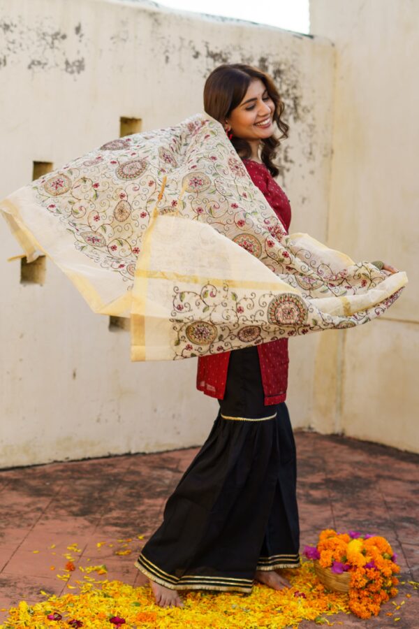 Red Sitara Chanderi Sharara Set - Image 4