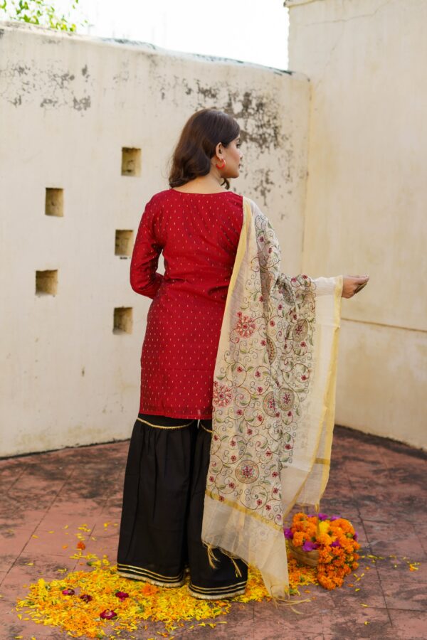 Red Sitara Chanderi Sharara Set - Image 5