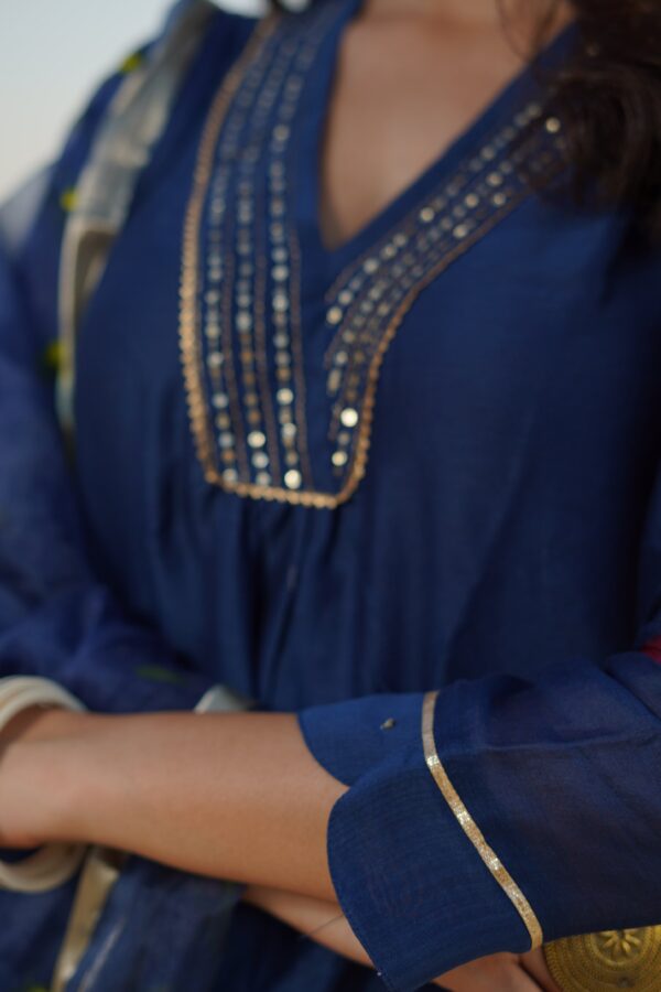 Hand Painted Blue Chanderi Suit Set - Image 7