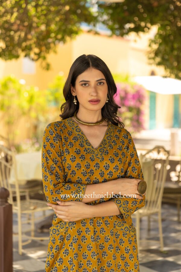 "Tatva" A line Hand Block Printed Cotton kurta - Image 2
