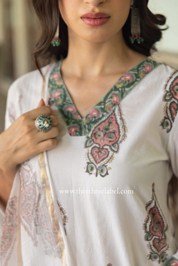 "Zoya" Cotton Kurta Set with Kota Doria Dupatta(3pc) - Image 5