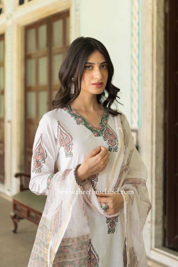 "Zoya" Cotton Kurta Set with Kota Doria Dupatta(3pc) - Image 2