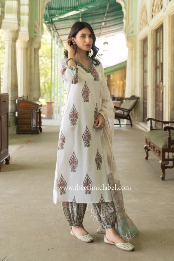 "Zoya" Cotton Kurta Set with Kota Doria Dupatta(3pc) - Image 3