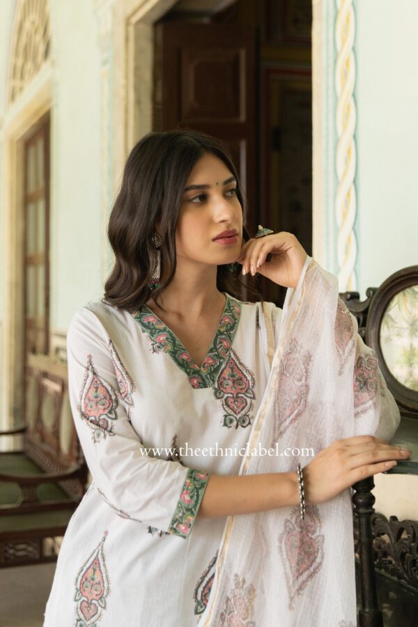 "Zoya" Cotton Kurta Set with Kota Doria Dupatta(3pc) - Image 8