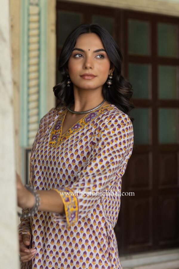 "Jannat" Cotton Kurta Set with Kota Doria Dupatta(3pc) - Image 4
