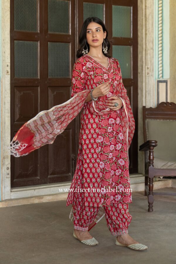 "Ritika" Cotton Kurta Set with Kota Doria Dupatta(3pc) - Image 5