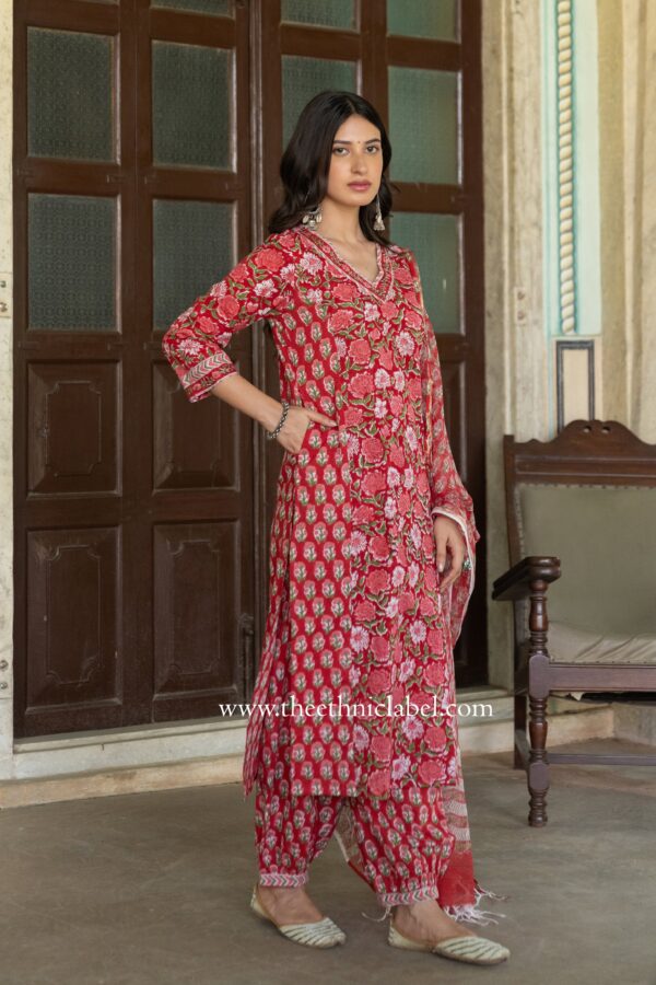 "Ritika" Cotton Kurta Set with Kota Doria Dupatta(3pc) - Image 6